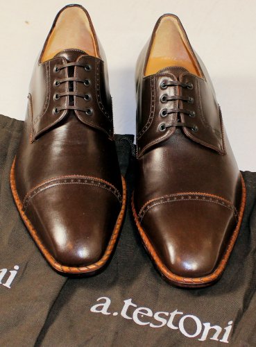A. TESTONI SHOES $690 BROWN CAP TOE HANDMADE DERBY DRESS SHOES 12 45e NEW