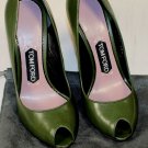 TOM FORD SHOES $810 MOSS GREEN CALFSKIN NOTCHED OPEN TOE PUMP 9.5B 39.5 NEW