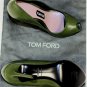 TOM FORD SHOES $810 MOSS GREEN CALFSKIN NOTCHED OPEN TOE PUMP 9.5B 39.5 NEW