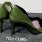 TOM FORD SHOES $810 MOSS GREEN CALFSKIN NOTCHED OPEN TOE PUMP 9.5B 39.5 NEW