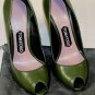 TOM FORD SHOES $810 MOSS GREEN CALFSKIN NOTCHED OPEN TOE PUMP 9.5B 39.5 NEW