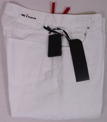 KITON PANTS $895 WHITE 5-PKT LOGO EMBROIDERED HANDMADE TROUSER PANT 33 48e NEW