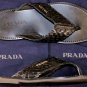 PRADA SHOES $495 BLACK WOVEN LEATHER LOGO ORNAMENTED SANDAL 7.5 40.5e NEW