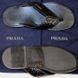 PRADA SHOES $495 BLACK WOVEN LEATHER LOGO ORNAMENTED SANDAL 7.5 40.5e NEW