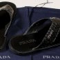 PRADA SHOES $495 BLACK WOVEN LEATHER LOGO ORNAMENTED SANDAL 7.5 40.5e NEW