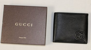 GUCCI WALLET $295 BLACK GG EMBOSSED GRAINED LEATHER  BI-FOLD LOGO BILLFOLD NEW