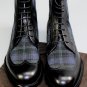 GUCCI SHOES $895 BLACK LEATHER BLUE TARTAN WOOL PANEL WINGTIP BOOT 9.5 42.5 NEW