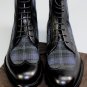 GUCCI SHOES $895 BLACK LEATHER BLUE TARTAN WOOL PANEL WINGTIP BOOT 9.5 42.5 NEW
