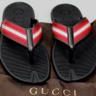 GUCCI SHOES $395 RED/WHITE LOGO SPORT STRIPE RESORT THONG SANDAL 9 42 NEW