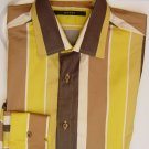 GUCCI SHIRT $495 BROWN/WHITE RETRO BROAD STRIPE FITTED DRESS SHIRT 15/34 38e NEW