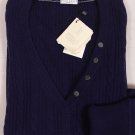 BRUNELLO CUCINELLI SWEATER NAVY 100%CASHMERE CABLE KNIT 5-BTN V-NECK MED 6 NEW
