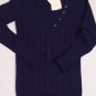BRUNELLO CUCINELLI SWEATER NAVY 100%CASHMERE CABLE KNIT 5-BTN V-NECK MED 6 NEW