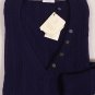 BRUNELLO CUCINELLI SWEATER NAVY 100%CASHMERE CABLE KNIT 5-BTN V-NECK MED 6 NEW