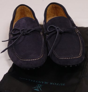SUTOR MANTELLASSI SHOES $545 NAVY SUEDE PEBBLE SOLE TIED VAMP DRIVERS 7 40 NEW