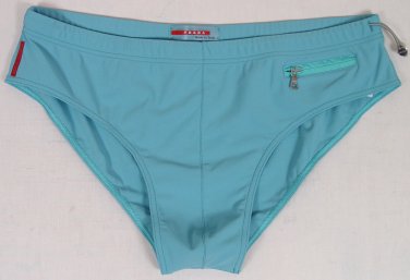 PRADA SWIMSUIT $285 LIGHT BLUE LOGO BEACHWEAR SWIM BRIEF BATHING SLIP XL 54e NEW