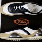 TOD'S SHOES $485 NAVY/WHITE/TAN LOGO STRIPE PEBBLE SOLE TRAINERS 11 44e NEW