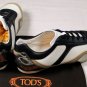 TOD'S SHOES $485 NAVY/WHITE/TAN LOGO STRIPE PEBBLE SOLE TRAINERS 11 44e NEW