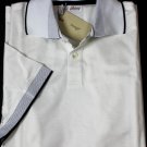 BRIONI POLO $445 WHITE/NAVY 2-BTN LOGO EMBROIDERED COLLAR GOLF SHIRT L 52e NEW