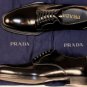 PRADA SHOES $1190 BLACK SPAZZOLATO BRUSHED CALF DERBY DRESS SHOES 8 41e NEW