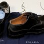 PRADA SHOES $1190 BLACK SPAZZOLATO BRUSHED CALF DERBY DRESS SHOES 8 41e NEW