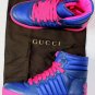 GUCCI SHOES $595 NEON BLUE/PINK LEATHER QUILTED LOGO HITOP TRAINER 8.5 41.5e NEW