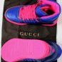 GUCCI SHOES $595 NEON BLUE/PINK LEATHER QUILTED LOGO HITOP TRAINER 8.5 41.5e NEW