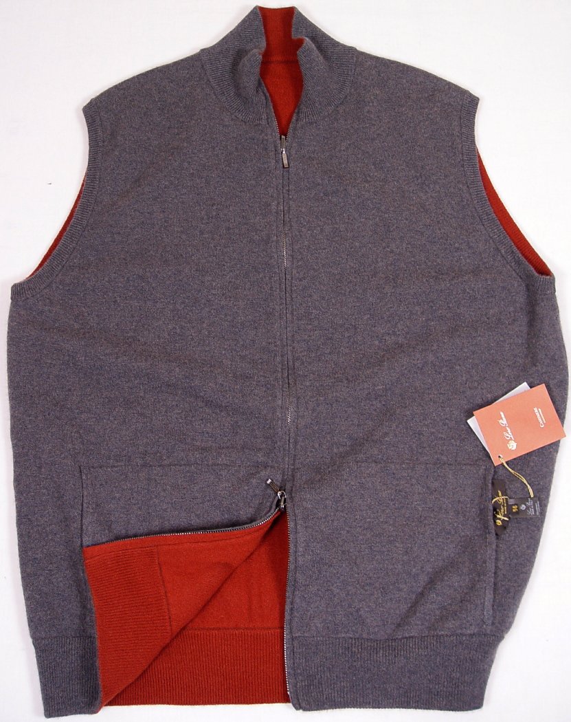 LORO PIANA VEST $2160 GRAY/RED REVERSIBLE 100%CASHMERE GILET VEST XXL ...