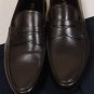 PRADA SHOES $640 DARK BROWN ANTIQUED PATINA LOGO PENNY LOAFER 11D 44e NEW
