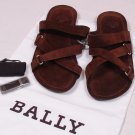 BALLY SHOES $395 DARK BROWN CROSS STRAP SUEDE CALFSKIN SANDALS 11.5 44.5e NEW