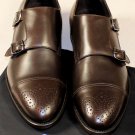 GIORGIO ARMANI SHOES $820 DK BROWN TOE ORNAMENTED CAP TOE DUAL MONK 12 45e NEW