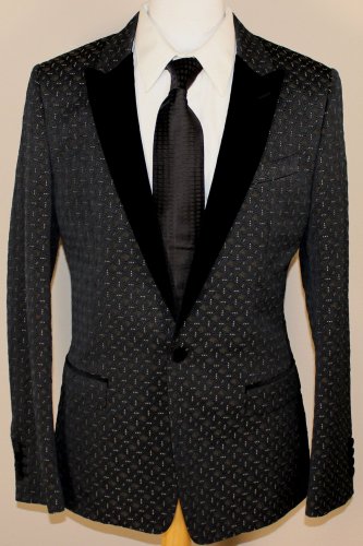 DOLCE & GABBANA JACKET $2195 NAVY 1-BTN TEXTURED VELVET FORMAL COAT 38R 50e NEW
