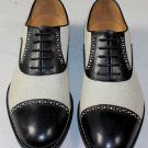 LOUIS LEEMAN SHOES $955 BLACK/IVORY CANVAS/CALF CONTRAST STUD OXFORD 11 44e NEW