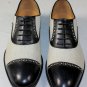LOUIS LEEMAN SHOES $955 BLACK/IVORY CANVAS/CALF CONTRAST STUD OXFORD 11 44e NEW