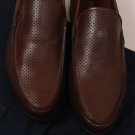 PRADA SHOES $565 DARK BROWN LOGO EMBOSSED VAMP PERFORATED LOAFERS 7D 40e NEW