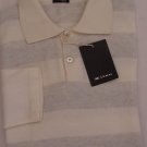 KITON SWEATER $1095 IVORY/ASH BOLD STRIPE 2-BTN CASHMERE/COTTON POLO MED 50e NEW
