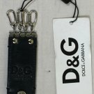 DOLCE & GABBANA KEYCHAIN $165 BLACK LEATHER LOGO 4-KEYRING NEW
