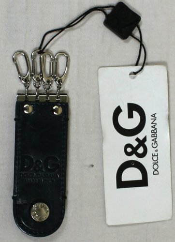 DOLCE & GABBANA KEYCHAIN $165 BLACK LEATHER LOGO 4-KEYRING NEW