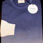 AVON CELLI SWEATER $1150 BLUE/IVORY DEGRADE 100%CASHMERE CREWNECK LG 52e NEW