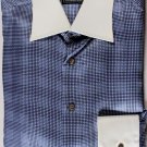 STEFANO RICCI SHIRT $1550 BLUE/GRAY CONTRAST COLLAR/CUFF SLIK SHIRT 17.5 43 NEW