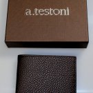 A.TESTONI WALLET $420 DARK BROWN GRAINED REINDEER SKIN LOGO 8-CC BILL FOLD NEW