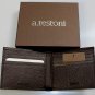 A.TESTONI WALLET $420 DARK BROWN GRAINED REINDEER SKIN LOGO 8-CC BILL FOLD NEW