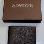 A.TESTONI WALLET $420 DARK BROWN GRAINED REINDEER SKIN LOGO 8-CC BILL FOLD NEW