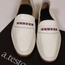 A. TESTONI SHOES $545 WHITE COLOR BAR VAMP HANDMADE LOAFER 7 40e NEW