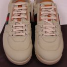 GUCCI SHOES $495 KHAKI LOGO WEB SIDE STRIPED LOGO EMBOSSED TRAINER 9.5 42.5e NEW