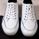 GIORGIO ARMANI SHOES $595 WHITE CALFSKIN NAVY PIPING TRIM LOGO TRAINER 12 45 NEW