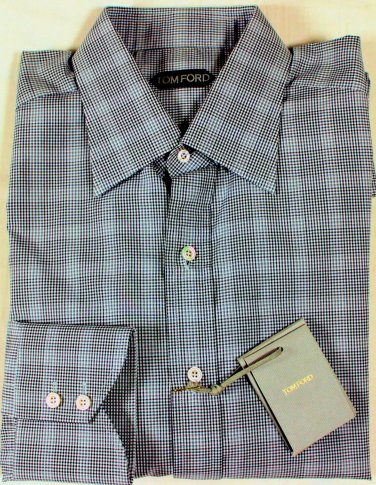 TOM FORD SHIRT $595 BLACK/WHITE MICRO-CHECK OXFORD DRESS SHIRT 17/35 43 NEW