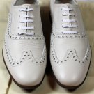 SALVATORE FERRAGAMO SHOES $595 WHITE LOGO EMBOSS WINGTIP OXFORDS 6EEE 39e NEW