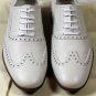 SALVATORE FERRAGAMO SHOES $595 WHITE LOGO EMBOSS WINGTIP OXFORDS 6EEE 39e NEW