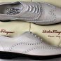 SALVATORE FERRAGAMO SHOES $595 WHITE LOGO EMBOSS WINGTIP OXFORDS 6EEE 39e NEW