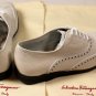 SALVATORE FERRAGAMO SHOES $595 WHITE LOGO EMBOSS WINGTIP OXFORDS 6EEE 39e NEW